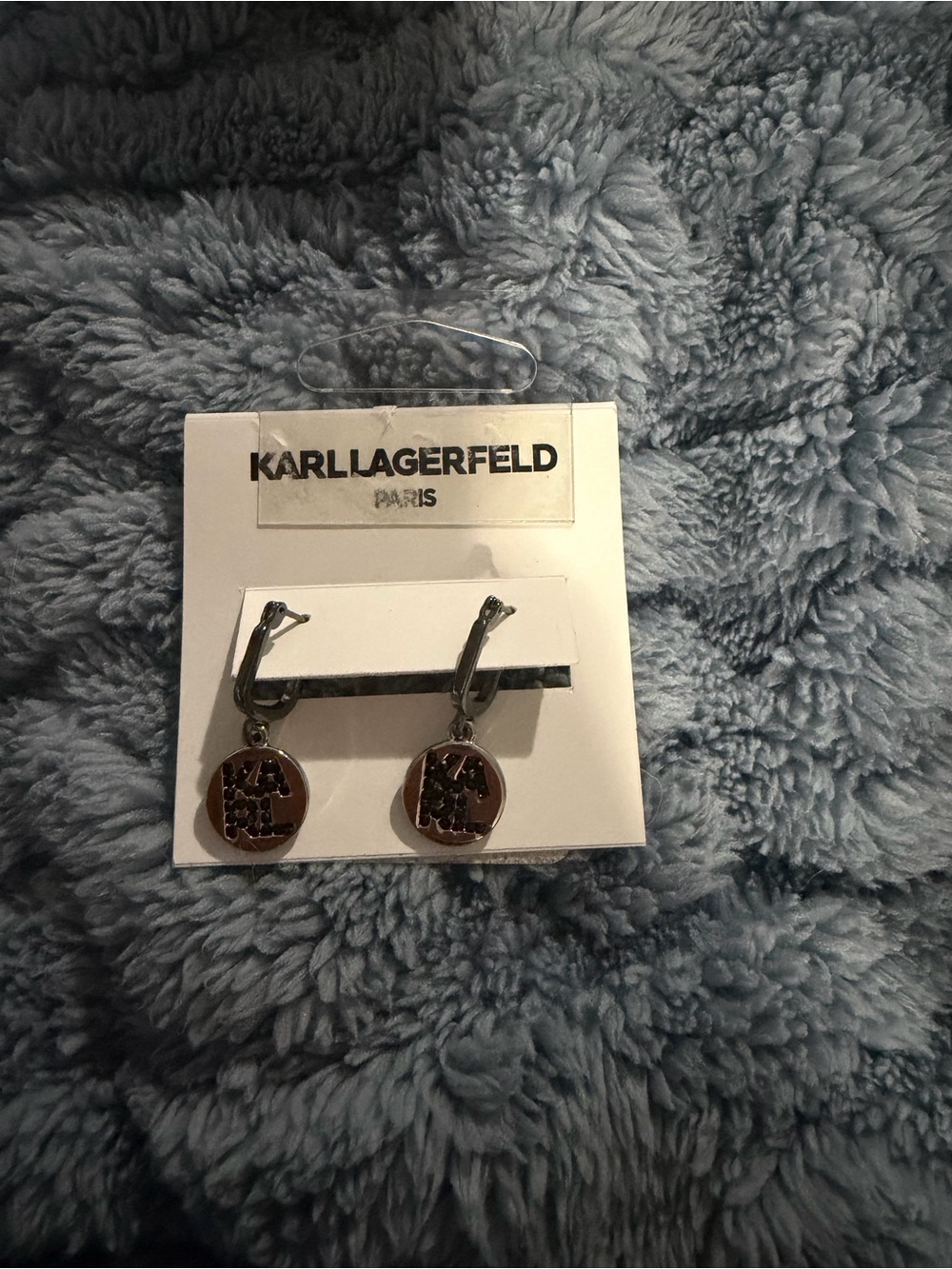 Karl Lagerfeld Black and Rose Gold Disc Drop Earrings